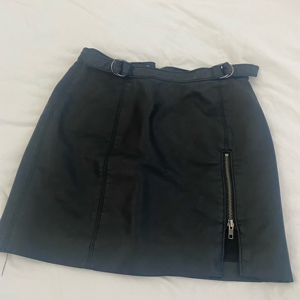 Free People Faux Black Leather skirt with zipper detail